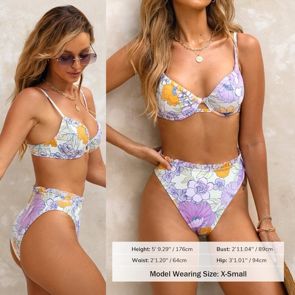 NWT Women's 2-Piece Swim Top & High Waist Bikini Bottoms Swimsuit set SIZE SMALL - Picture 3 of 17